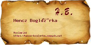 Hencz Boglárka névjegykártya